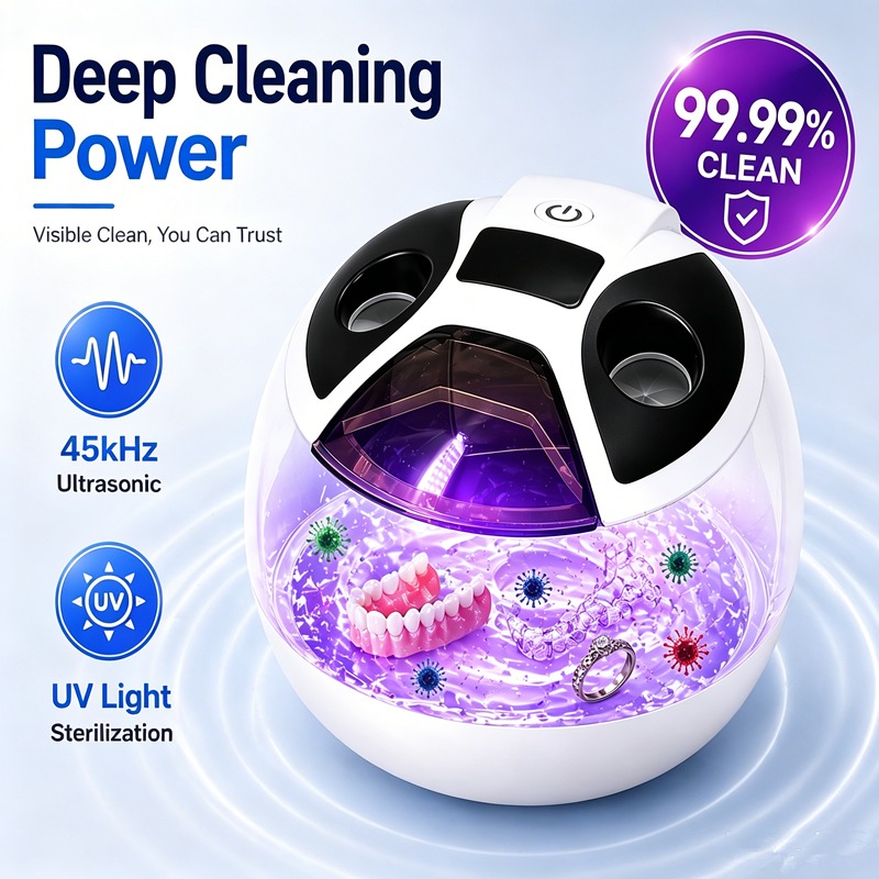 歯科クリーニングポッド 45kHz 超音波リテーナー UV クリーナーマシン デジタルタイマー 2 モード 200ML 容量入れ歯マウスガード用