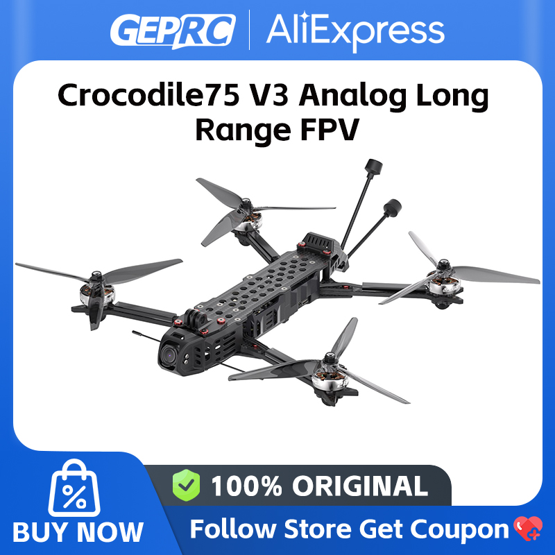 GEPRC Crocodile75 V3 アナログ長距離 FPV 6S 長距離 BNF GEPRC RAD 5.8G 1.6W Caddx Ratel2 SPEEDX2 2806.5 1350KV モーター FPV