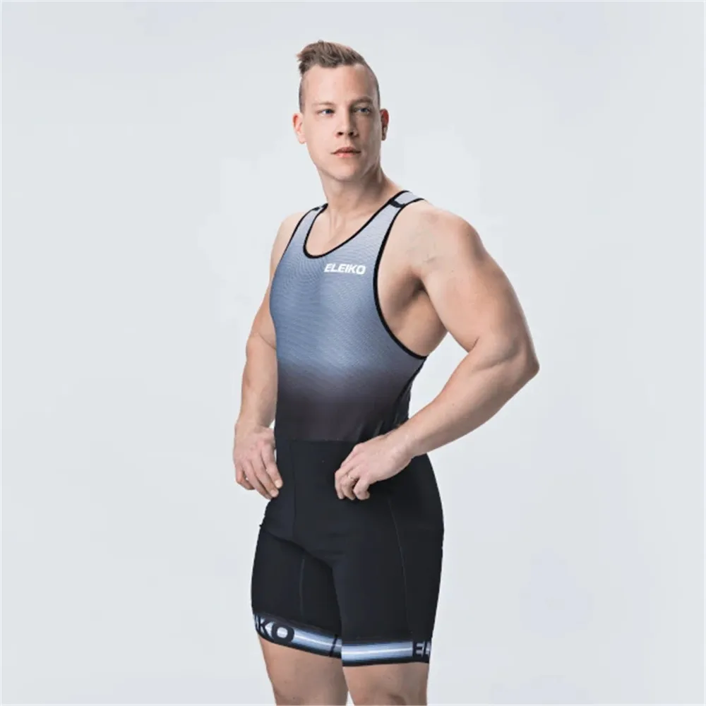 男性パワーリフトサスペンダースーツレスリングシングレットスキンスーツボディスーツ水着ジムスポーツフィットネス衣類実行スピードスーツタイツ