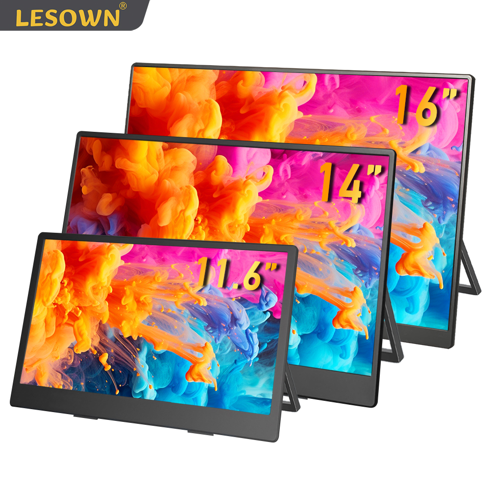 LESOWN 11.6 14 16 インチ 2.5K 120Hz モニター FHD 1080P 超スリム VESA HDMI タイプ C ワイドスクリーンディスプレイプラスチックシェルとスピーカー