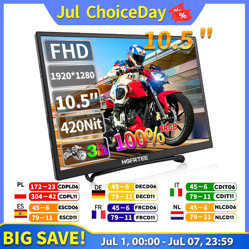 HGFRTEE 10.5 インチポータブルモニター 420Cd/m ² FHD 1280P 100% SRGB ラップトップセカンドスクリーン Mac Xbox PS4/5 スイッチ