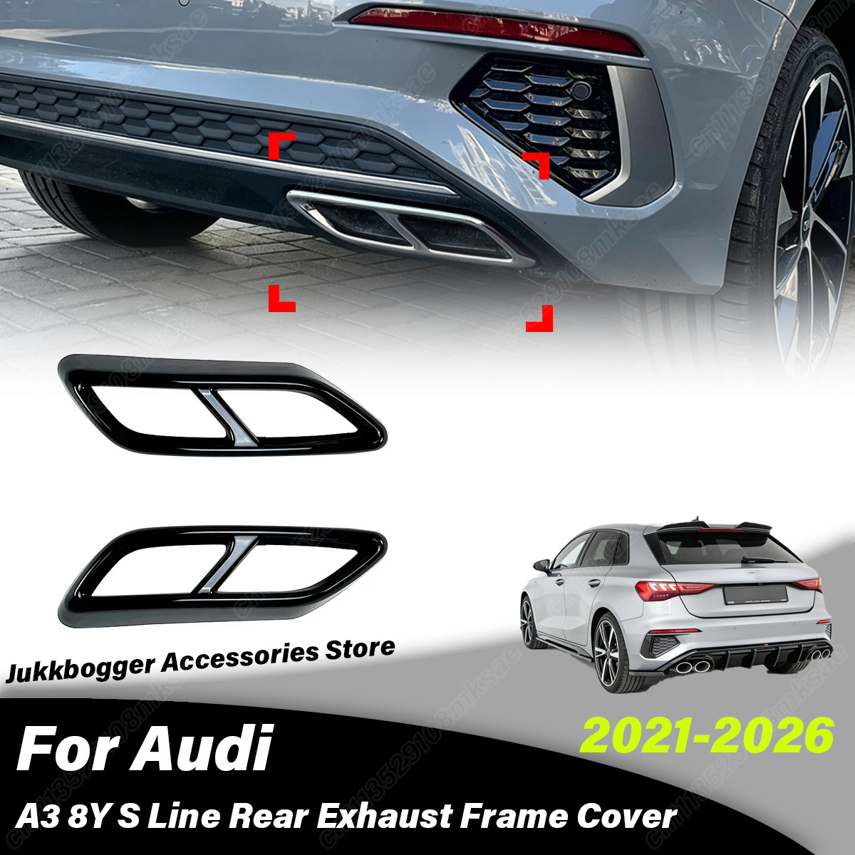 アウディ A3 8Y S ラインスポーツバックセダン 2021 2022 2023 2024 2025 2026 自動車後部排気フレームカバー装飾アクセサリー