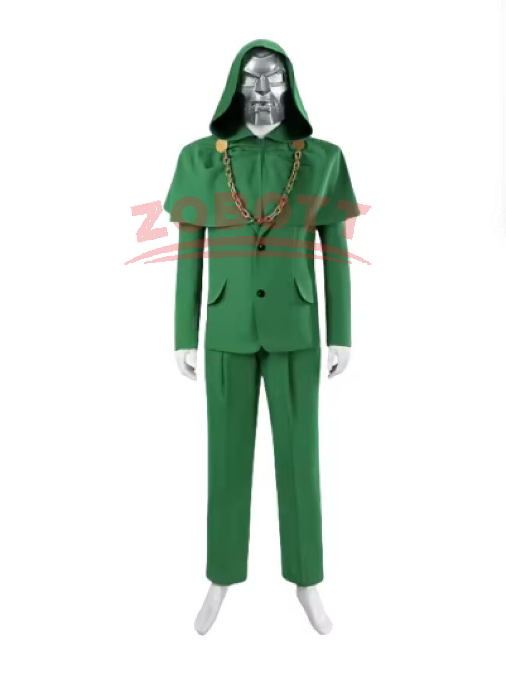 映画ドクタードゥームコスプレ衣装悪の学者服征服大人のグリーンコートパンツスーツハロウィンパーティー衣装マスク