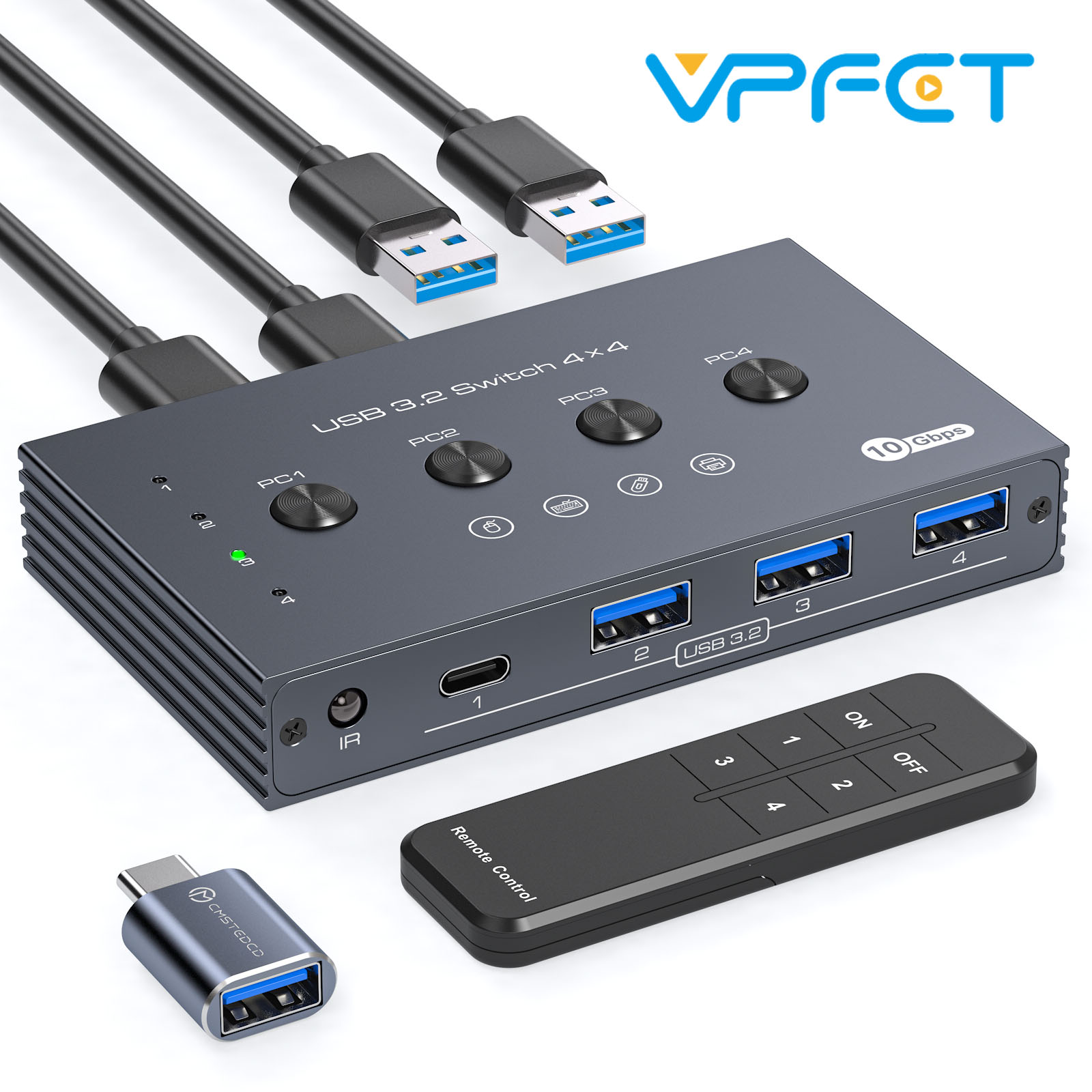 USB 3.2 スイッチャー KVM スイッチ共有コントローラーアダプター 10Gbps レートサポートフィットコンピュータラップトップマウスキーボード共有 4 USB ポート
