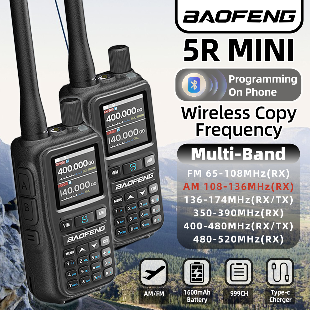 1PC Baofeng UV 5RMINI ワイヤレス周波数読み取りトランシーバー AM 長距離マルチバンド Type-C 充電器アマチュア無線