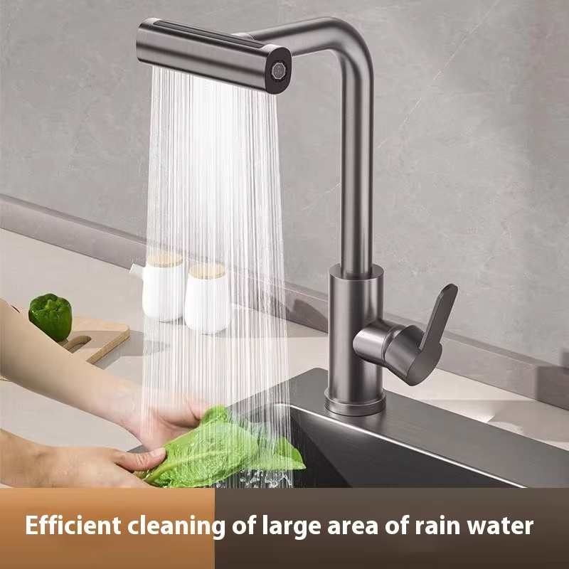 Kitchen faucet, four-function spray, modern waterfall spout, high-arc brass material, lead-free, 4 modes, retractable sink