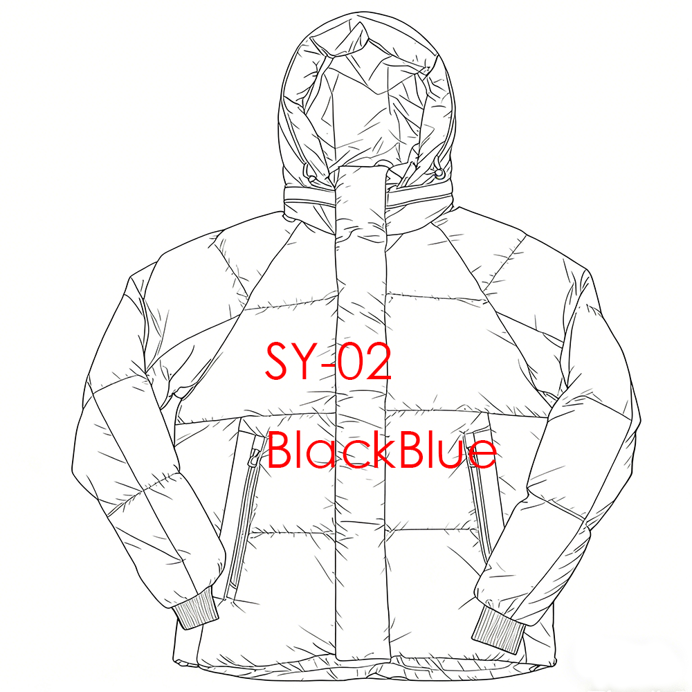 SY-02 冬の男性豪華で厚く暖かいジャケットパーカー e ファッションダウンジャケットブラックブルー Y2k ストリート衣類メンズコート