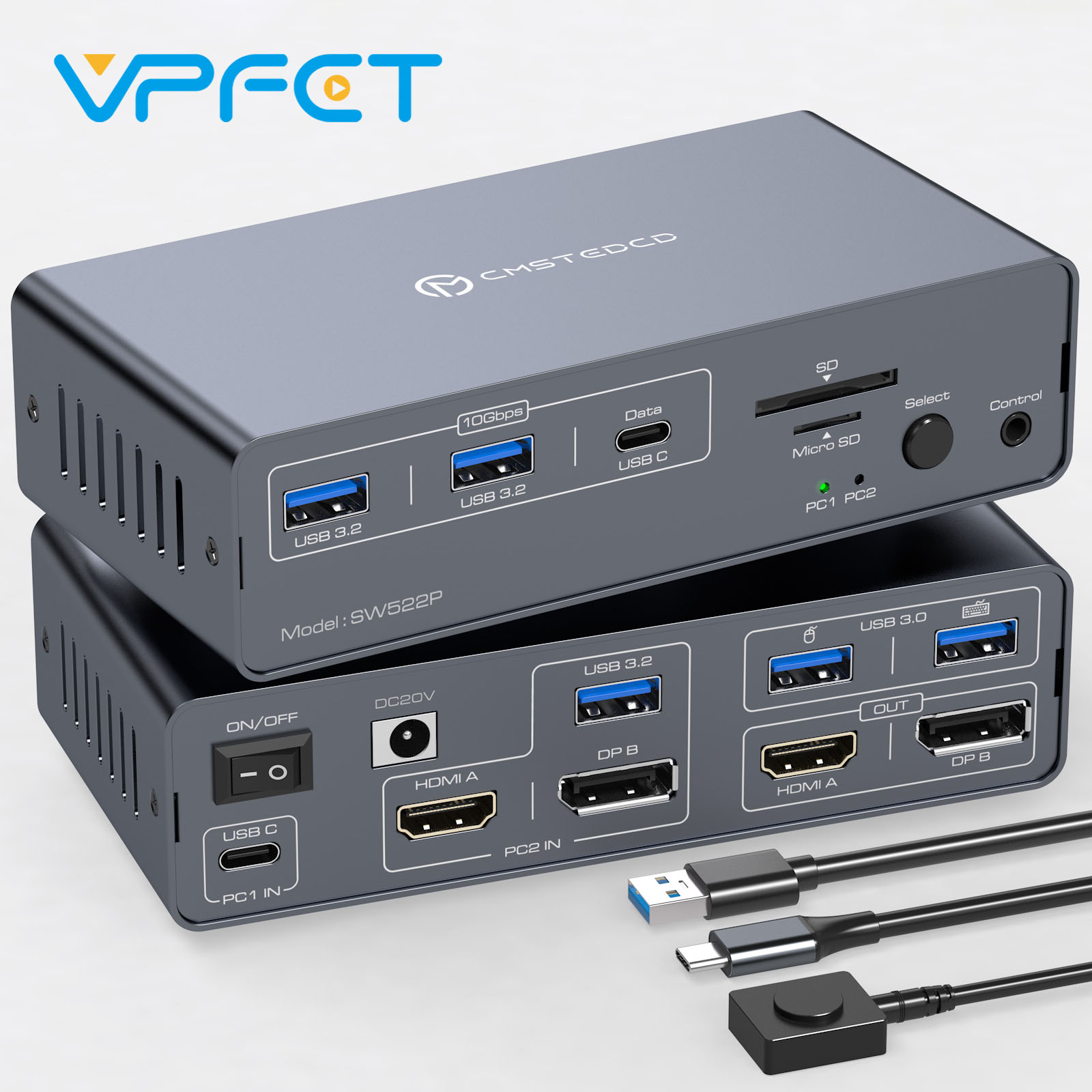 KVM スイッチ モニター 2 台 PC USB C ドッキング ステーション (HDMI 4K@60Hz DP 4K@120Hz 付き) USB 3.2 デバイスは最大 PD 100W 充電をサポート