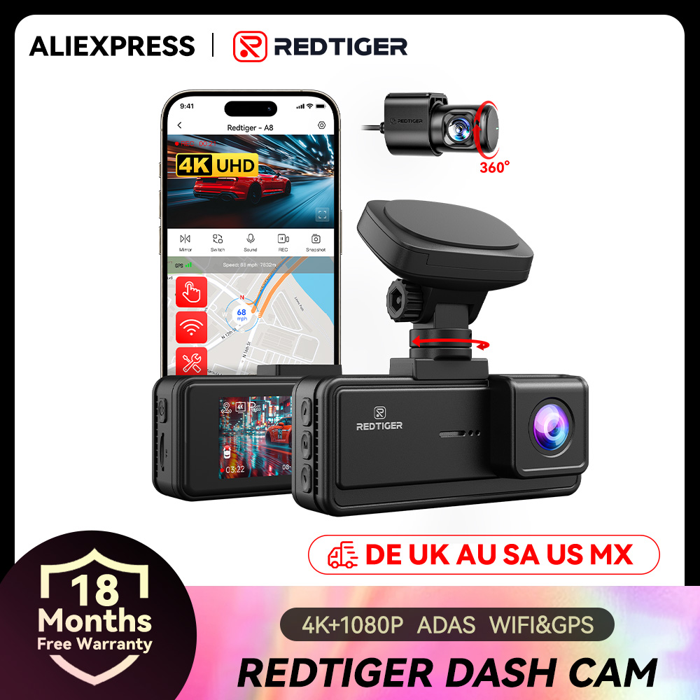 REDTIGER A8 4K 1080P ADAS ダッシュカム 3.18インチ IPS タッチスクリーン フロントおよびリアカーカメラ 内蔵 WiFi および GPS 車 DVR ナイトビジョン