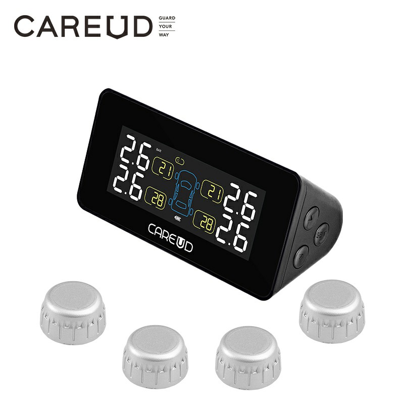 CAREUD ソーラーカーワイヤレスタイヤ空気圧監視システム 4 つの内部/外部センサー LCD ディスプレイ付き正確な測定データ