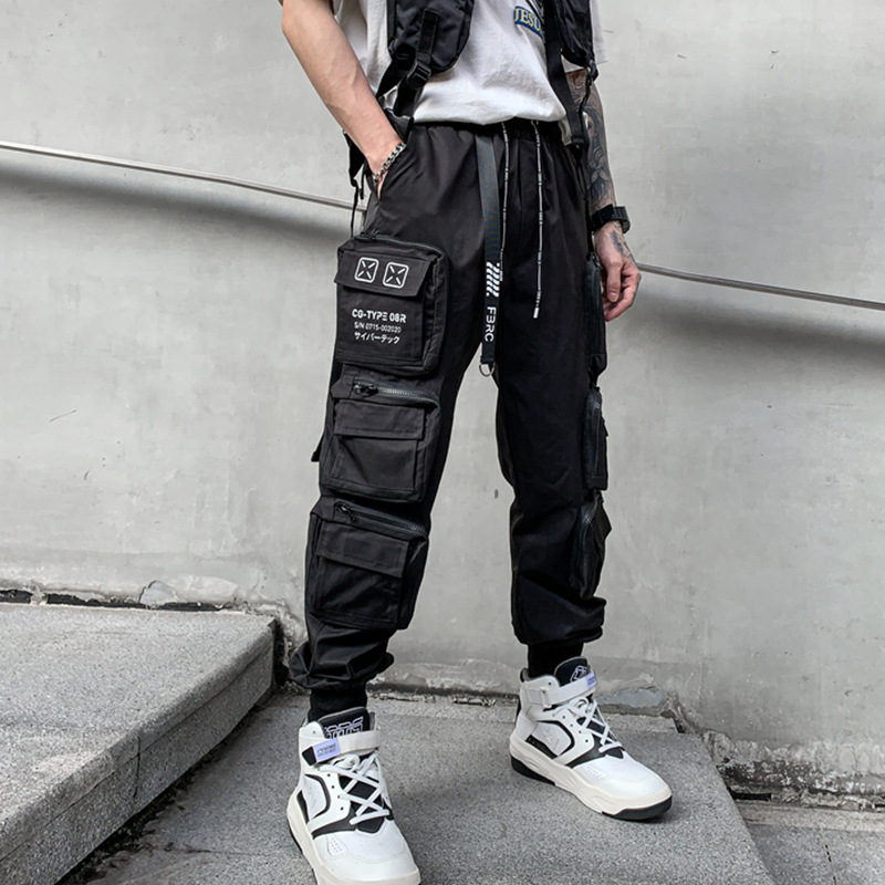 2022 Techwear スタイルマルチポケットカーゴパンツ男ヴィンテージパンクヒップホップパンツリボンカジュアルジョギングストリート