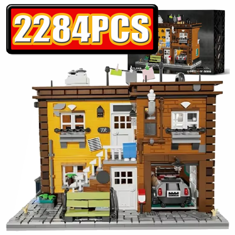 2284 個 MOC シティストリートビューアシュレフの 2 階建ての家ビルディングブロックアーキテクチャモジュラーモデルレンガパズルおもちゃホリデーギフト