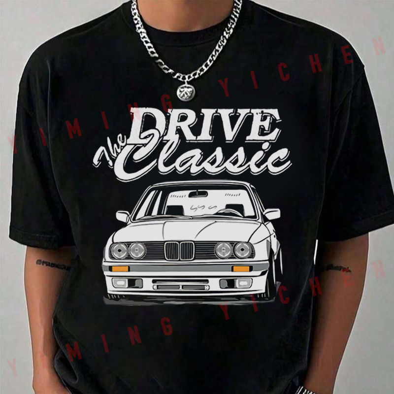 ドライブクラシックプリント Tシャツモトライダー夏メンズファッションカジュアル O ネックトップス Tシャツ 2026