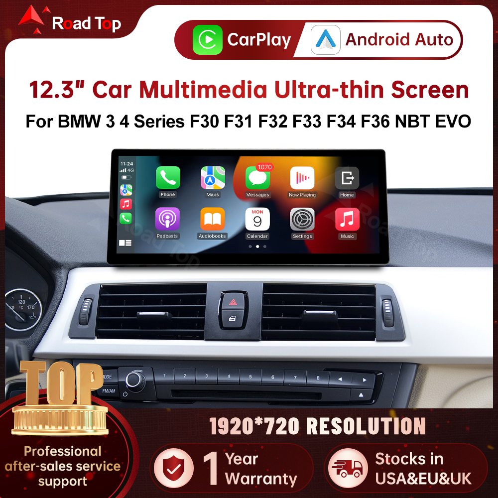 RoadTop 12.3 Wireless CarPlay Linux System Multimedia Display For BMW Series 3 4 F30 F31 F32 F33 F34 F36 2012-2018 Android Auto
