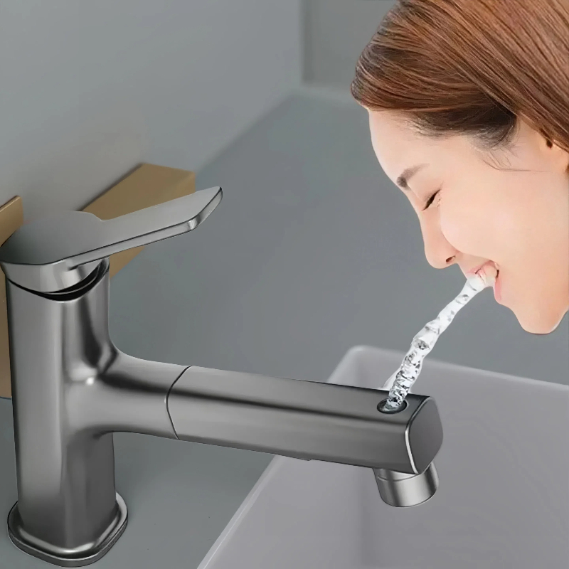浴室洗面器引き出し式蛇口、白真鍮の蛇口、トイレの温水および冷水の蛇口