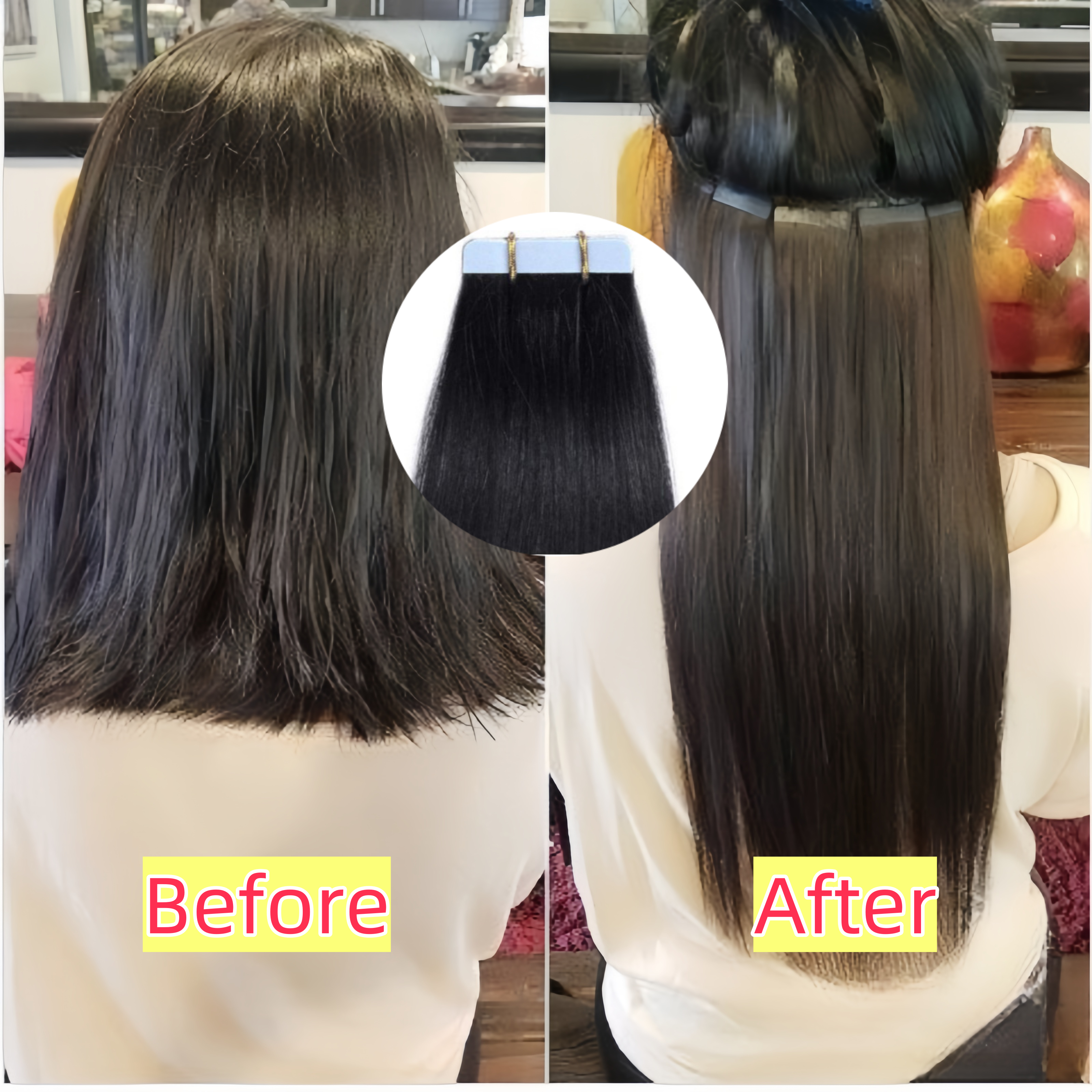 テープインヘアエクステンション 100% 本物の人毛、女性には見えないストレートナチュラルブラックバンドルヘアオン粘着テープサロン用