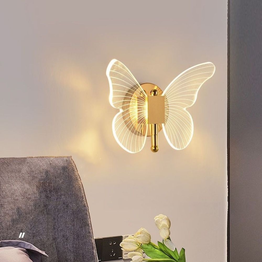 蝶 LED ウォールランプインテリアモダンな金属アクリル 110V-220V 有線壁ランプトリコロール調整ベッドサイドウォールライト燭台
