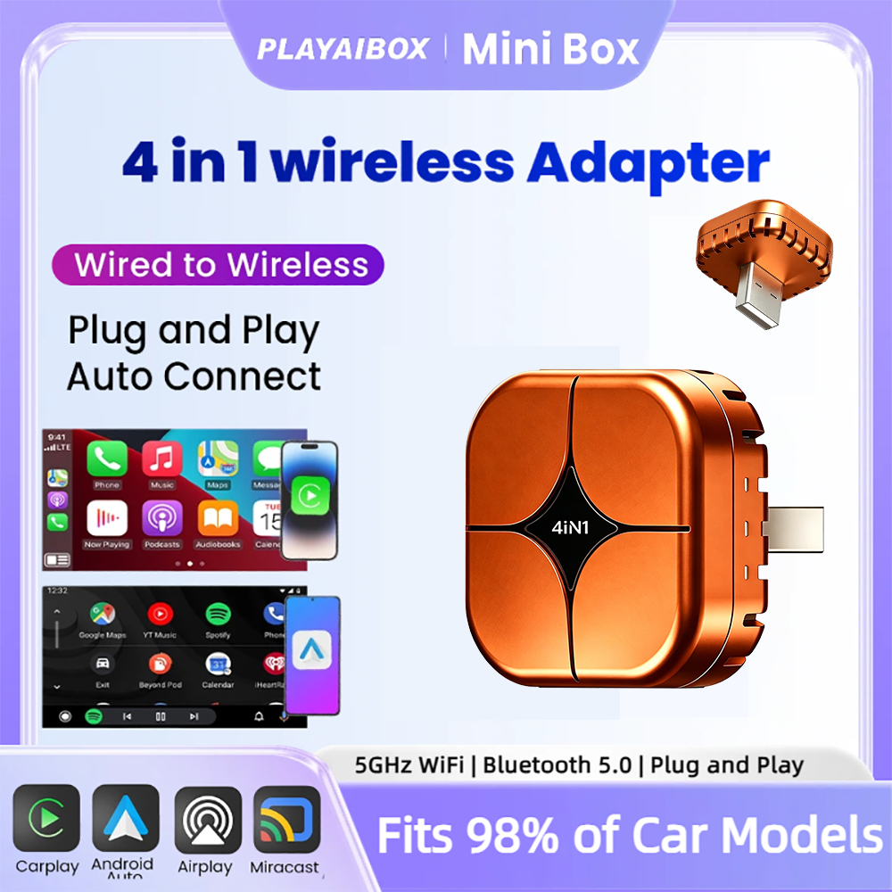 4in1 新しいアップグレード Carplay アダプター有線ワイヤレス Android 自動ミラーリンクスマート MiNi Ai ボックス USB プラグアンドプレイ Bluetooth WiFi