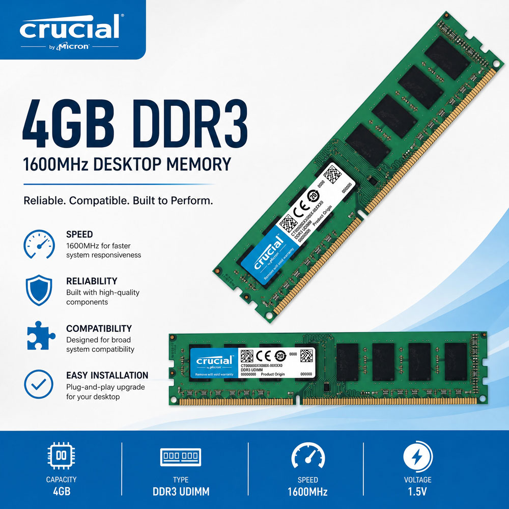 Crucial製デスクトップPC用メモリ DDR2 DDR3 DDR3L 2GB 4GB 8GB 667 800 1333 1600 1866MHz PC3-12800 PC2-6400 非ECCアンードバッファDIMM