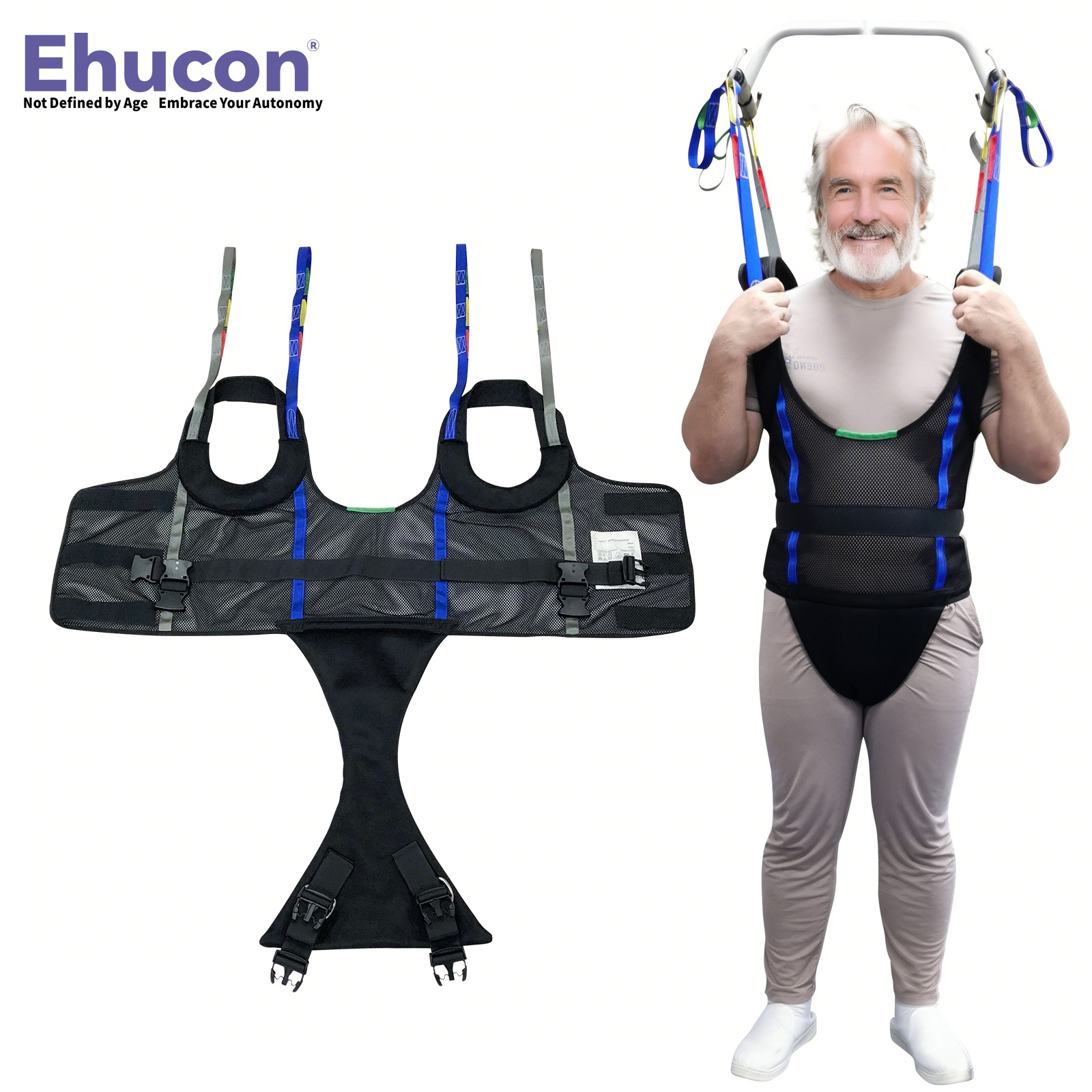 Ehucon コンフォートパッド入り患者リフトウォーキングスリング、ハンディキャップ用ポータブルホイヤースタンディングハーネス、歩行サポートトレーニング用