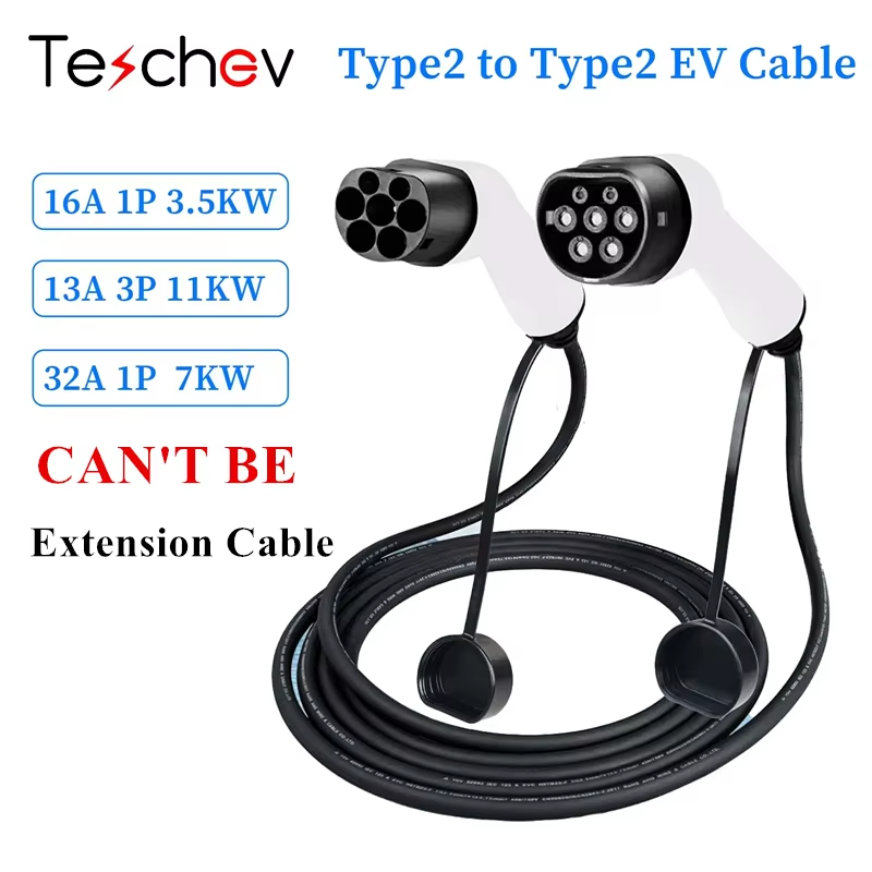 Teschev 16A 32A 11kW タイプ 2 からタイプ 2 EV 充電ケーブル IEC 62196-2 電気自動車充電コード電気自動車用車ケーブル