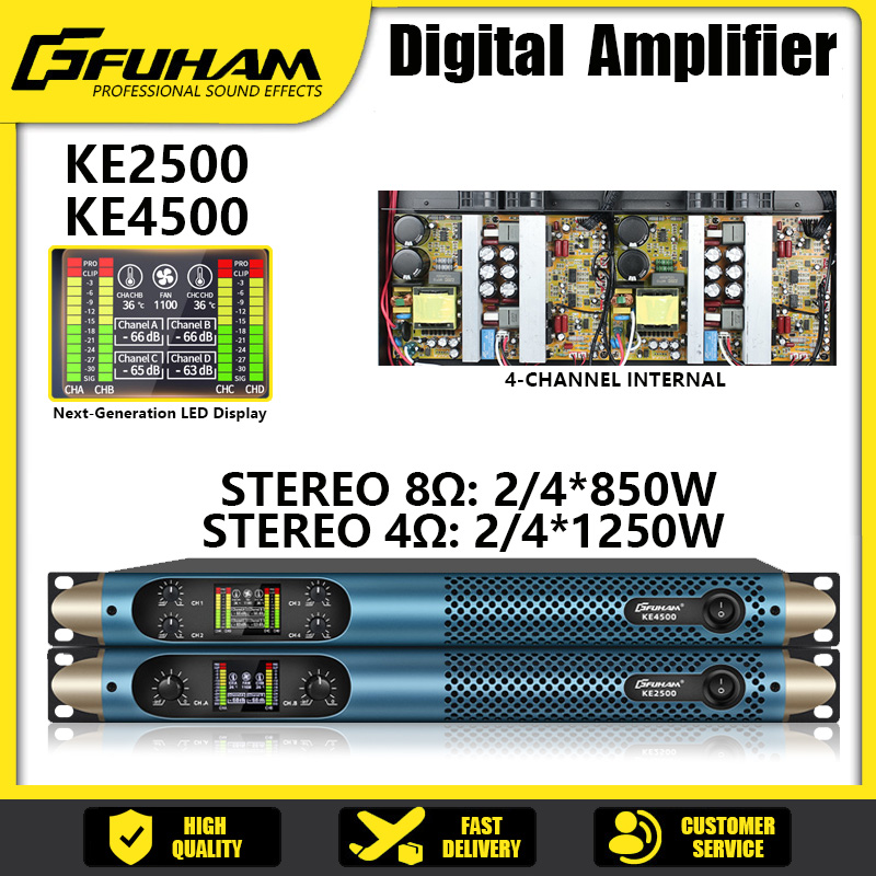 FUHAM KE2500 デジタルアンプ 2/4 チャンネルクラス D デジタルパワーアンプ 1U (8Ω) 850W (4Ω) 1250W ステージ KTV パワーアンプ
