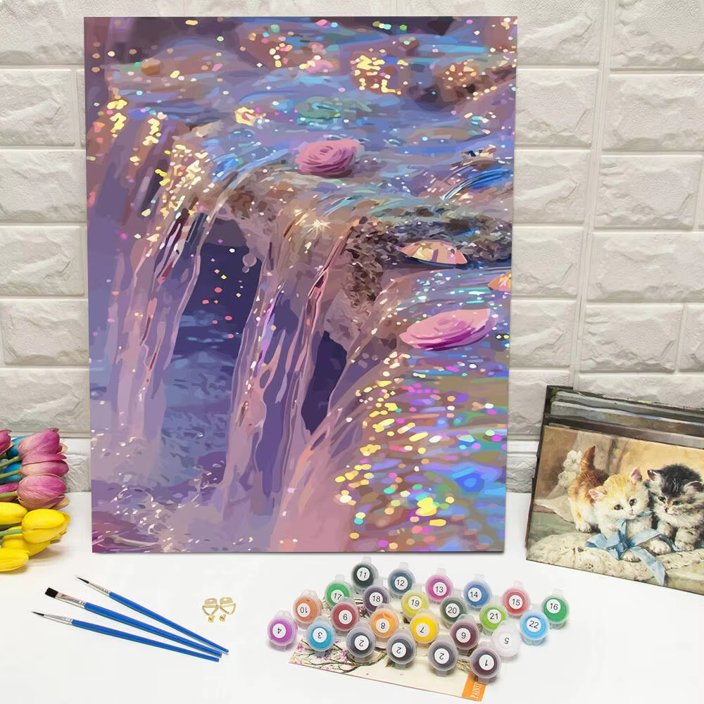 DIY デジタル油絵滝ファンタジー風景アクリルペイント数字大人キット風景工芸用品ホリデーギフト