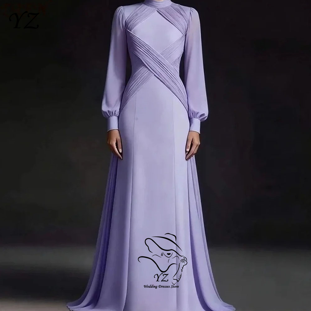 YZ 2026 Luxury Women Evening Gown Long Sleeves High Collar Party Gown Customized Formal Dresses for Wedding Party فساتين سهرة