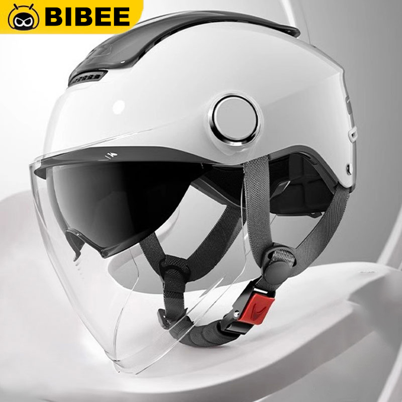 BIBEE 電動バイクヘルメット夏通気性電動バイクオープンフェイスヘルメット男性女性デュアルレンズジェットスクーターハーフヘルメット