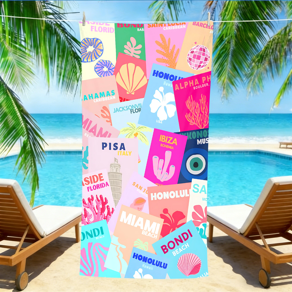 Global Beach Destinations ビーチタオル – マイアミ、ホノルルの特大速乾性サンドフリー