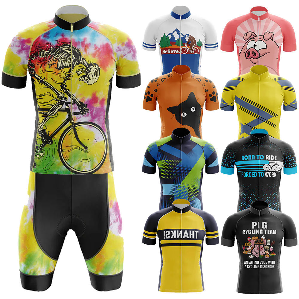 スケルトンタイダイサイクリング服 Mtb 男性衣類機器男プロフェッショナルシャツショーツ男性ジャンパー夏バイクジャージよだれかけ男性
