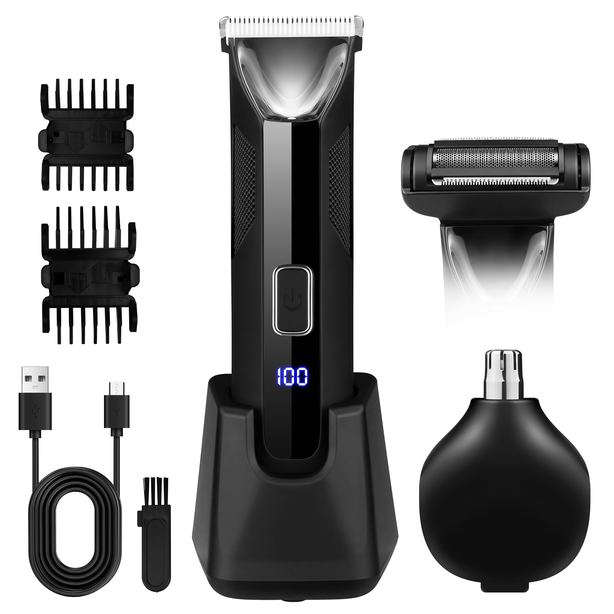 コンジュローマボディヘアトリマー LED ライト付き男性用 IPX7 防水陰毛 & 鼠径部電気ボールシェーバー脱毛器具
