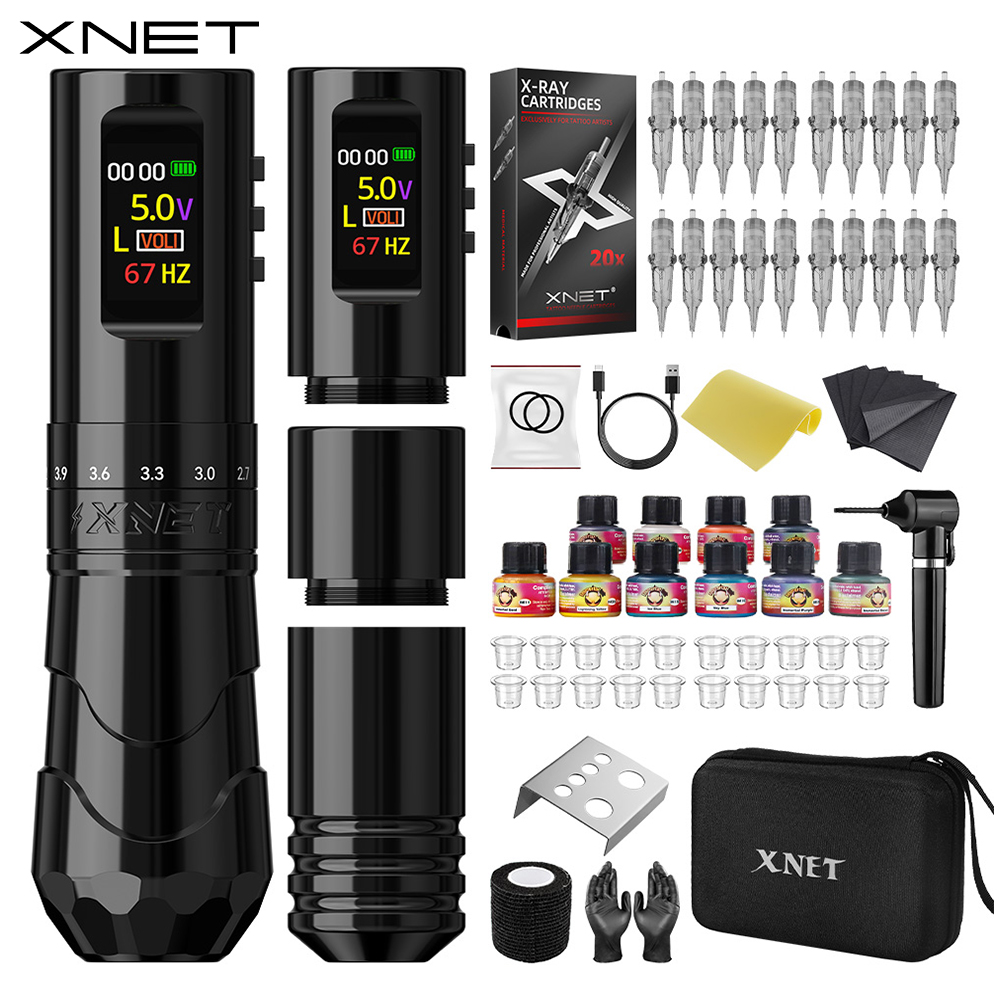 XNET ボイドワイヤレスタトゥーマシンペンキットインクシェーカー 7 調整可能なストローク OLED ディスプレイタトゥー用品タトゥーアーティストのため