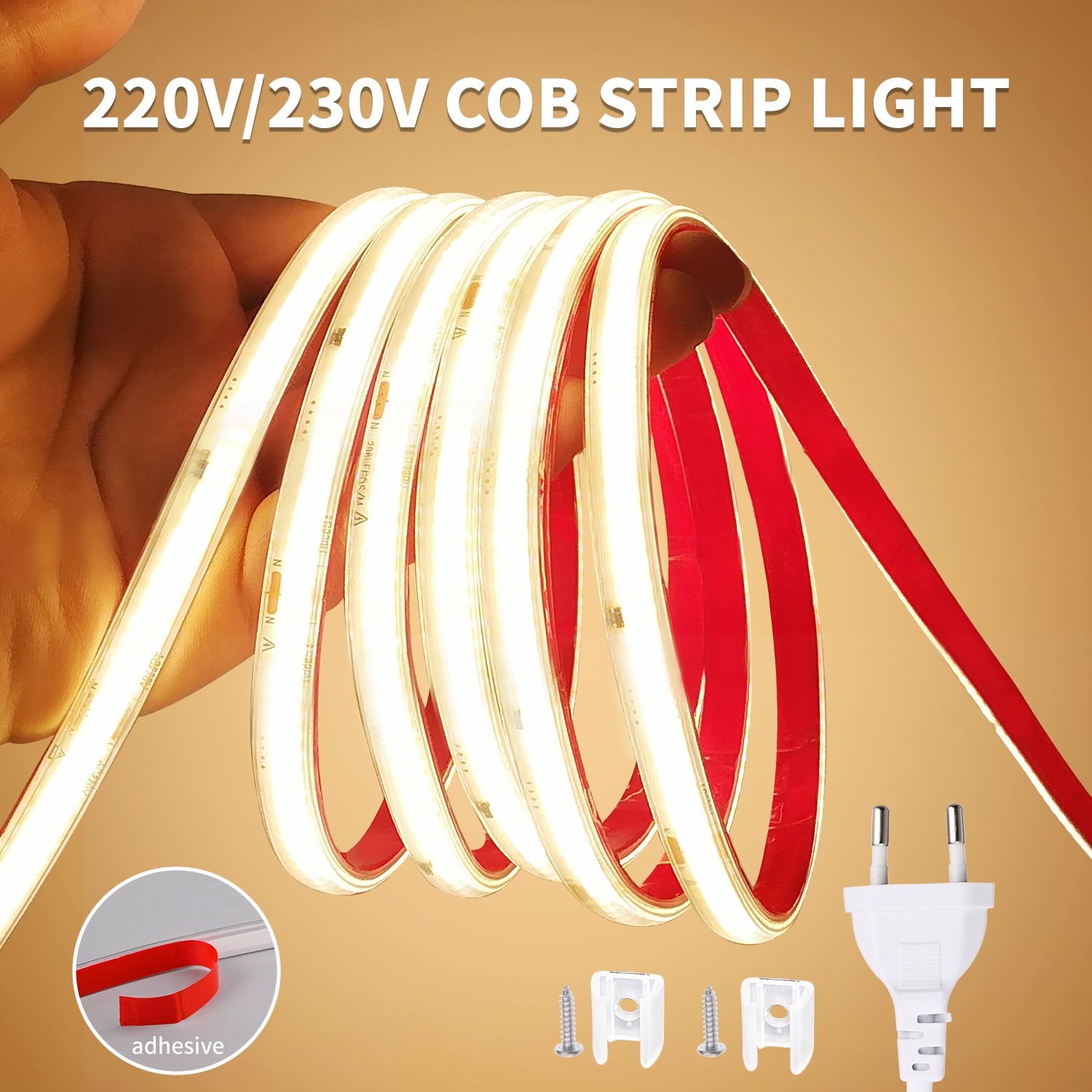 220V COB LED ストリップライト 296 LEDs/m 高輝度防水柔軟な LED テープリボンルームキッチン屋外照明 230V