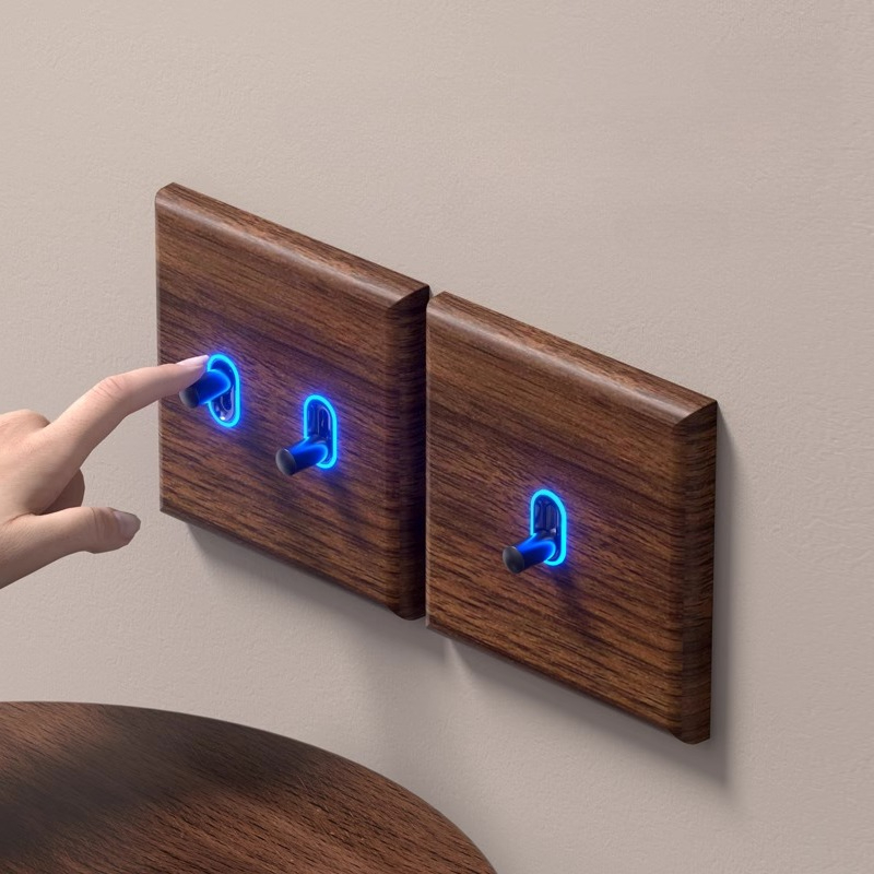 Laodasi ビクトリア朝真鍮 LED ライトスイッチソケットプレート - 夜光付きアンティークウッドトグル、2 連 EU 規格 (CE/RoHS)