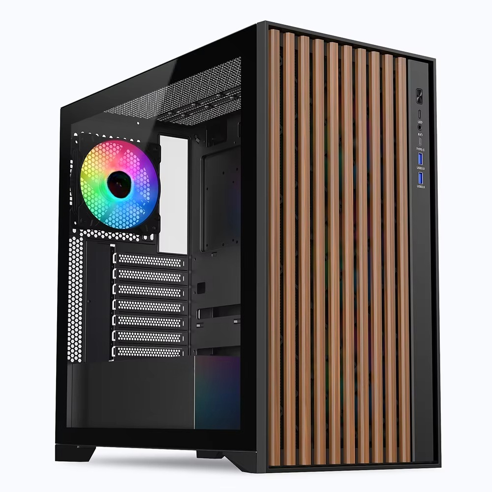 ファンなし新しいデザイン ATX 木製ゲーミング PC ケース CPU キャビネットタワーケース