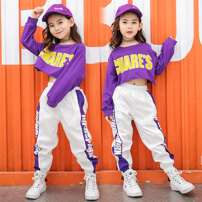 子供ヒップホップ服衣装長袖クロップトップトレーナージョガーパンツ女の子ジャズダンスパフォーマンス衣装ストリートウェア