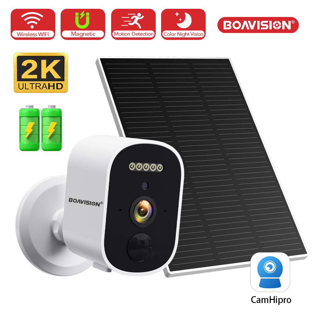 2 K 3MP FHD WIFI ソーラーパネルカメラ内蔵 2*18650 バッテリーカラーナイトビジョン磁気ベース双方向オーディオセキュリティカメラ