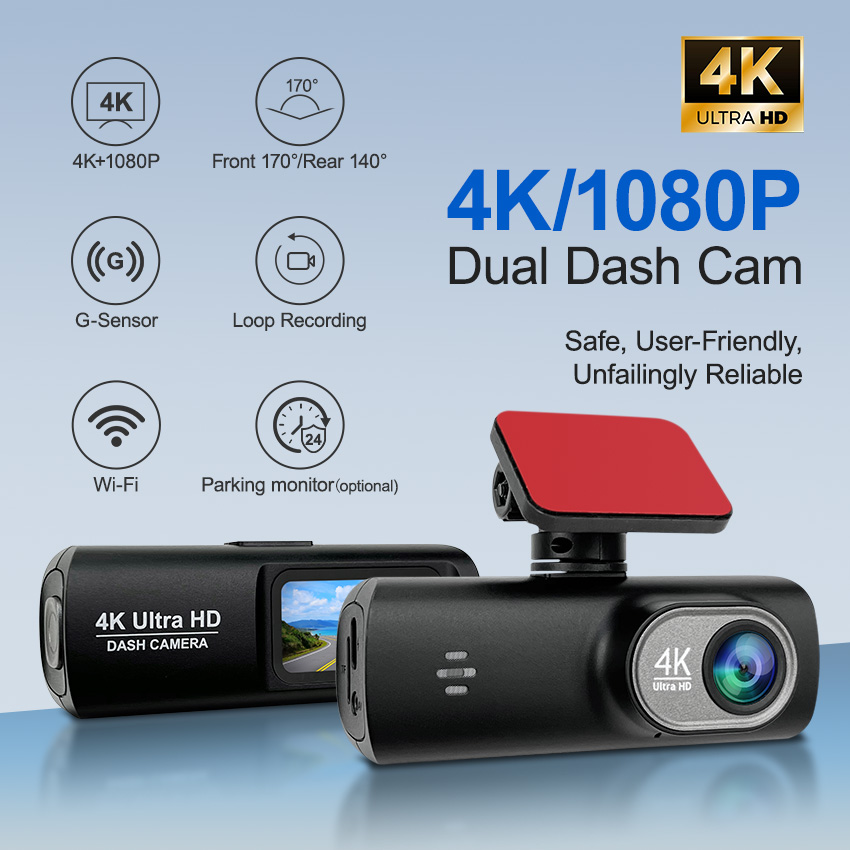 4K UHD デュアルレンズダッシュカムビデオレコーダー WDR ナイトビジョン GPS WiFi ループ録画フロント 4K 1080P リア車の安全用