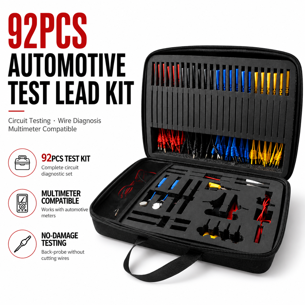 HoldPeak 92PCS 自動車用テストリードキット、車の回路診断用マルチメーターバックプローブセット