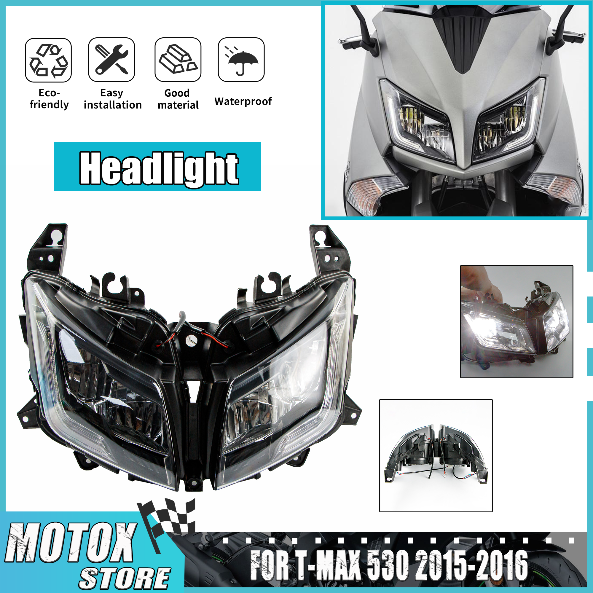 ヘッドランプライトアセンブリオートバイヘッドライトヤマハ TMAX 530 2015 2016 TMAX530 T MAX XP 530LED ヘッドランプ 15 16