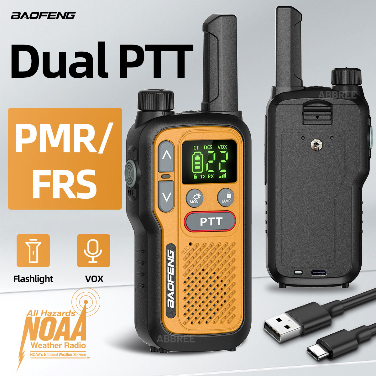 2 個 Baofeng BF-T18 ポータブル ミニ トランシーバー デュアル PTT NOAA 懐中電灯 PMR FRS Type-C 充電長距離双方向アマチュア無線