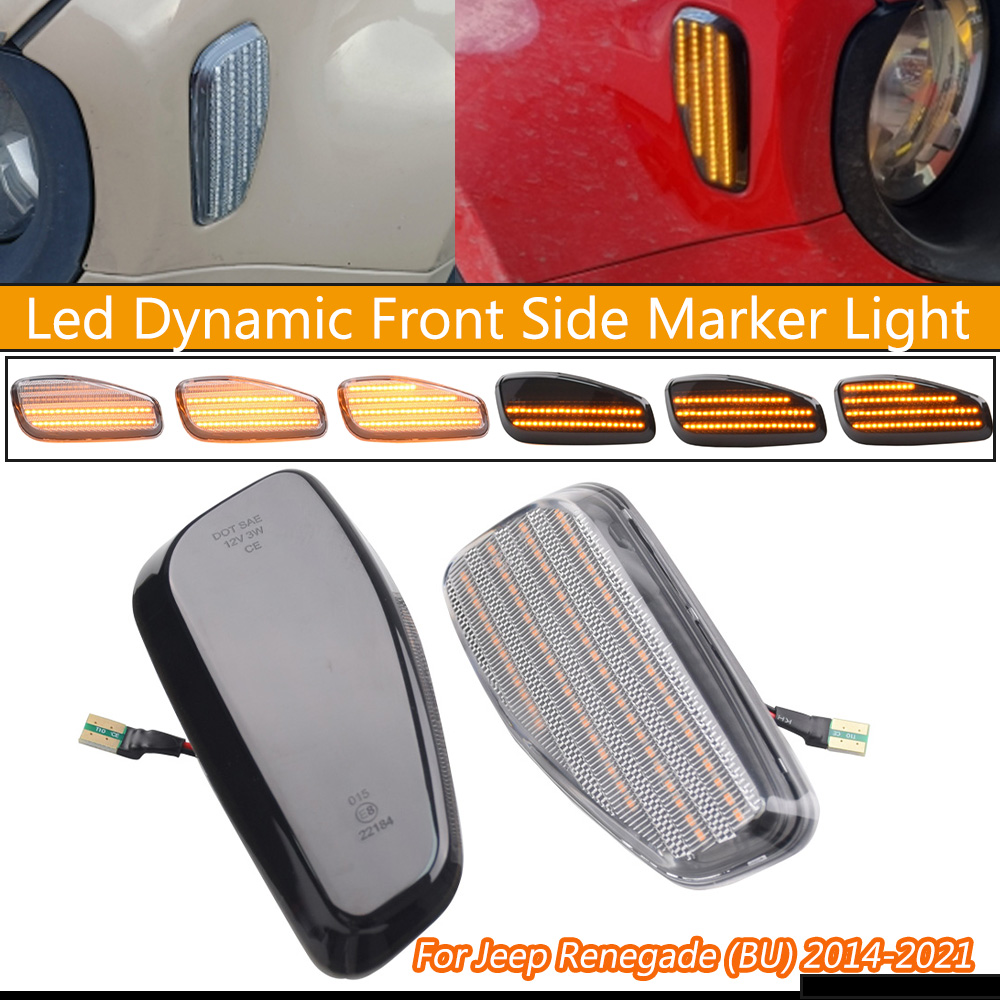 2 個 Led ダイナミックサイドマーカーターンシグナルライトジープレネゲード BU 2014-2021 フル Led ターンシグナルランプアンバー色