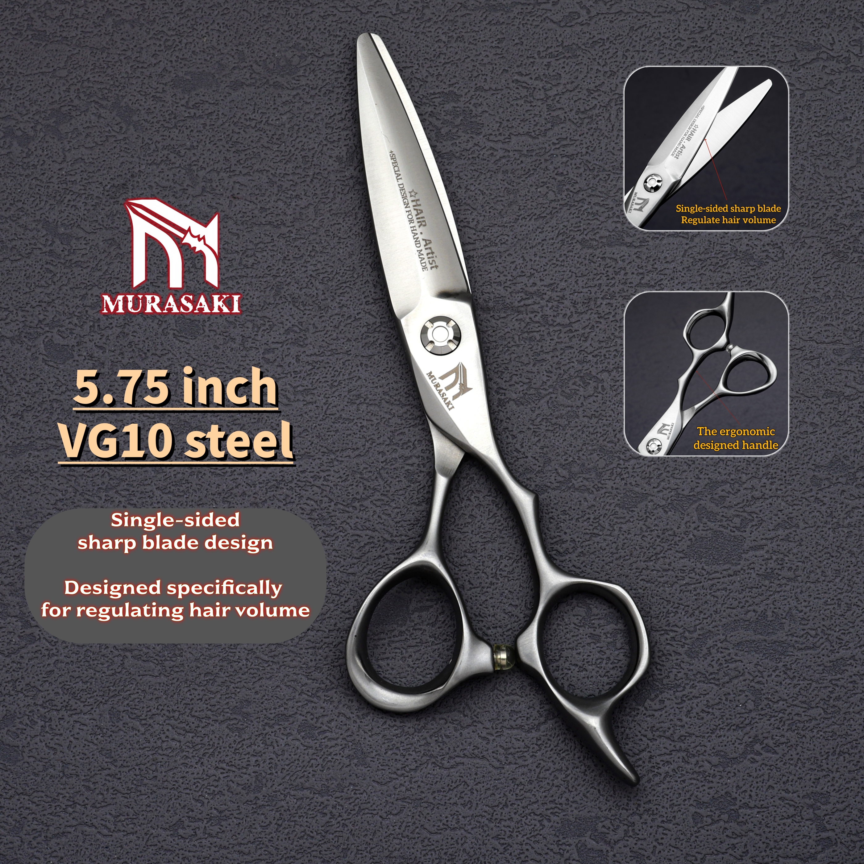 プロフェッショナル VG10 スチール理髪はさみ、5.75 インチの柳の葉の片面鋭い刃、髪のボリュームの調整に特化