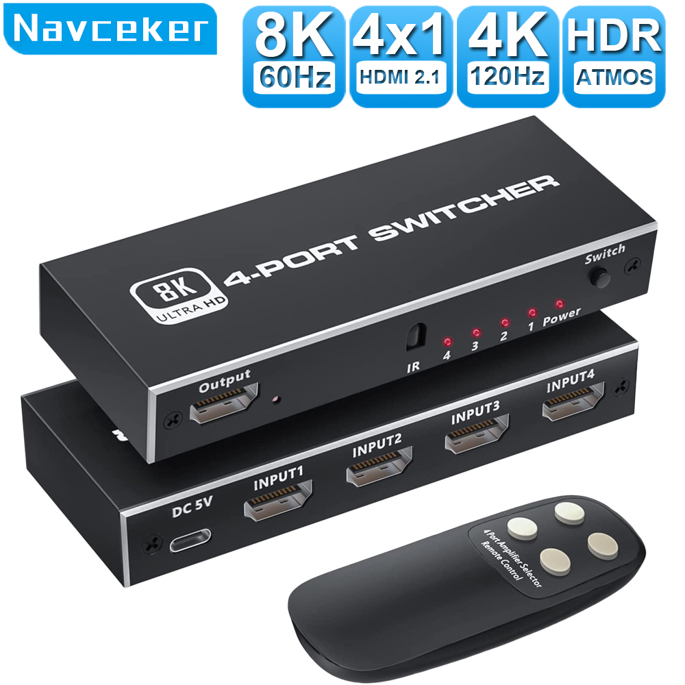 2026 スイッチャー HDMI 2.1 互換 4 入力 1 出力 2 入力 1 出力 8K 60Hz 4K 120Hz スイッチスプリッタアダプタ IR リモート PS5 PS4 プロジェクター用