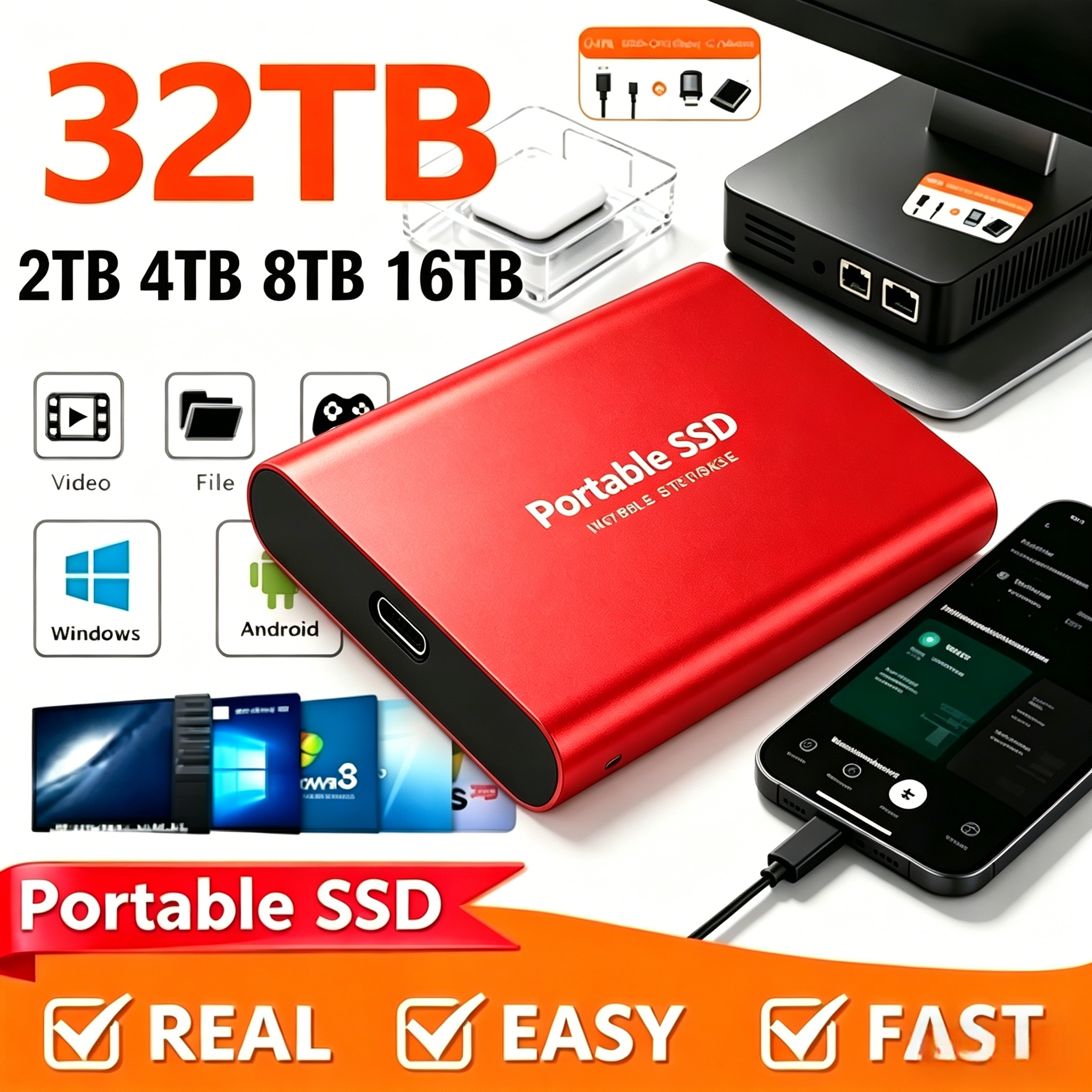 16TB 大容量ストレージポータブル SSD 1TB 2TB 4TB 8TB USB3.2 外付けハードドライブ高速ソリッドディスクすべてのデバイス用