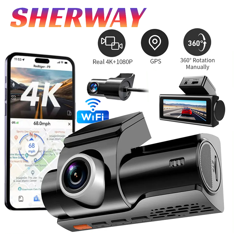 車用ダッシュカメラ 4K DVR デュアルチャンネル HD 1080P フロントおよびリア GPS 車カメラ WDR ナイトビジョン WiFi APP モニタービデオレコーダー