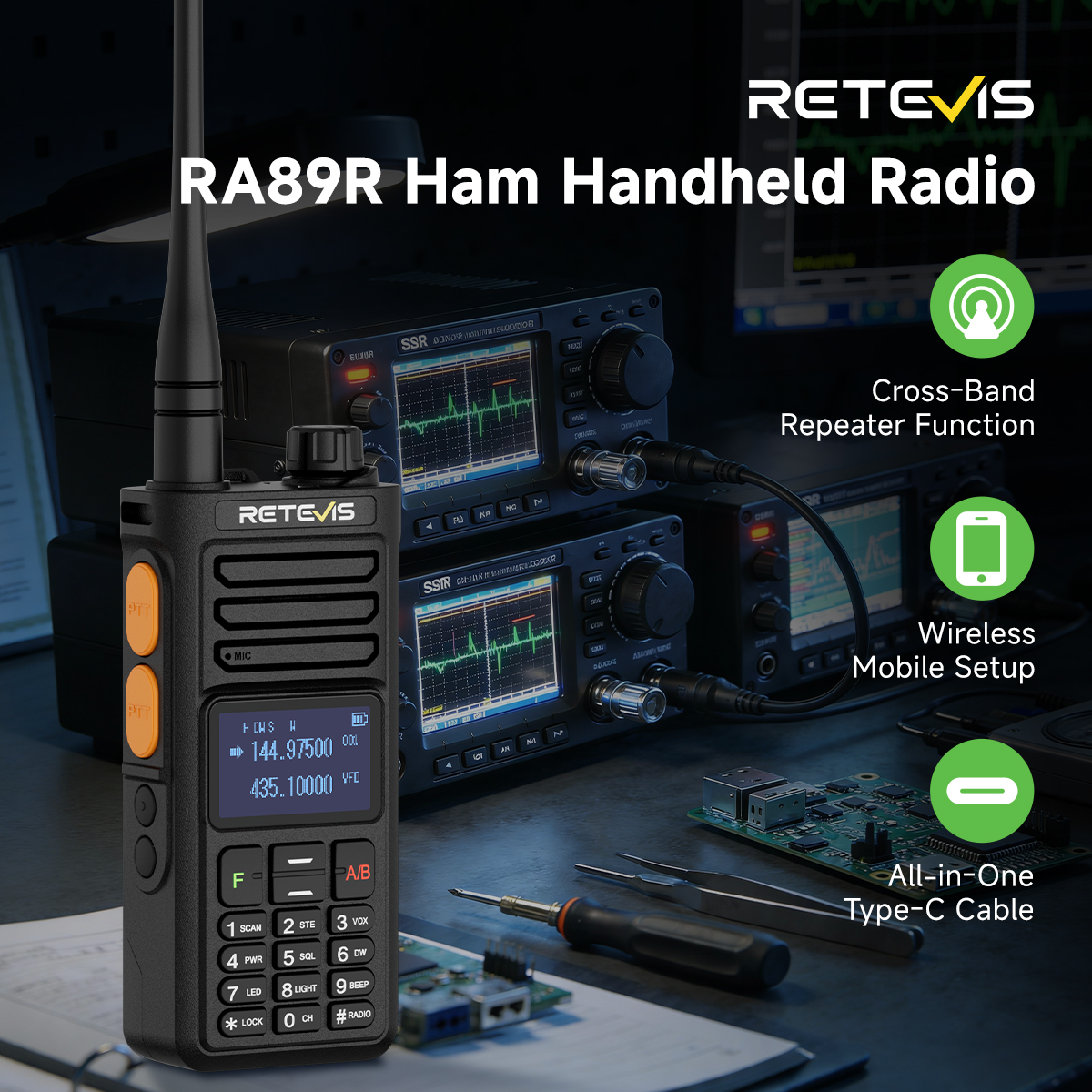 Retevis RA89R/G トランシーバー クロスバンドアマチュア無線 U/V バンドアプリプログラミング 2800mAH ワイヤレス 200 チャンネル屋外キャンプ用