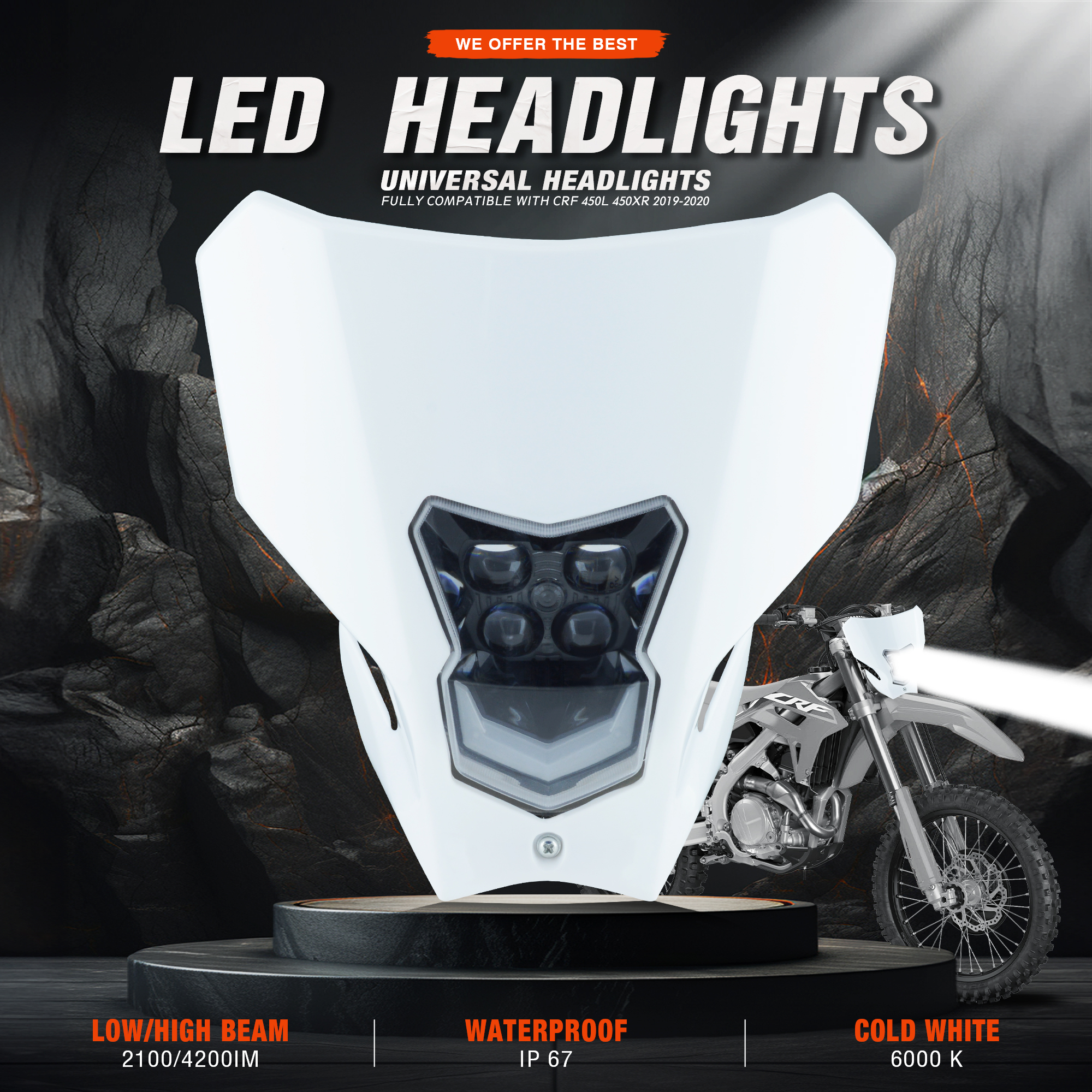 PowerZone オートバイヘッドライト LED ホンダ CRF CRF450L CRF450XR 2019 2020 スーパーモトヘッドライトヘッドランプフェアリングエンデューロ