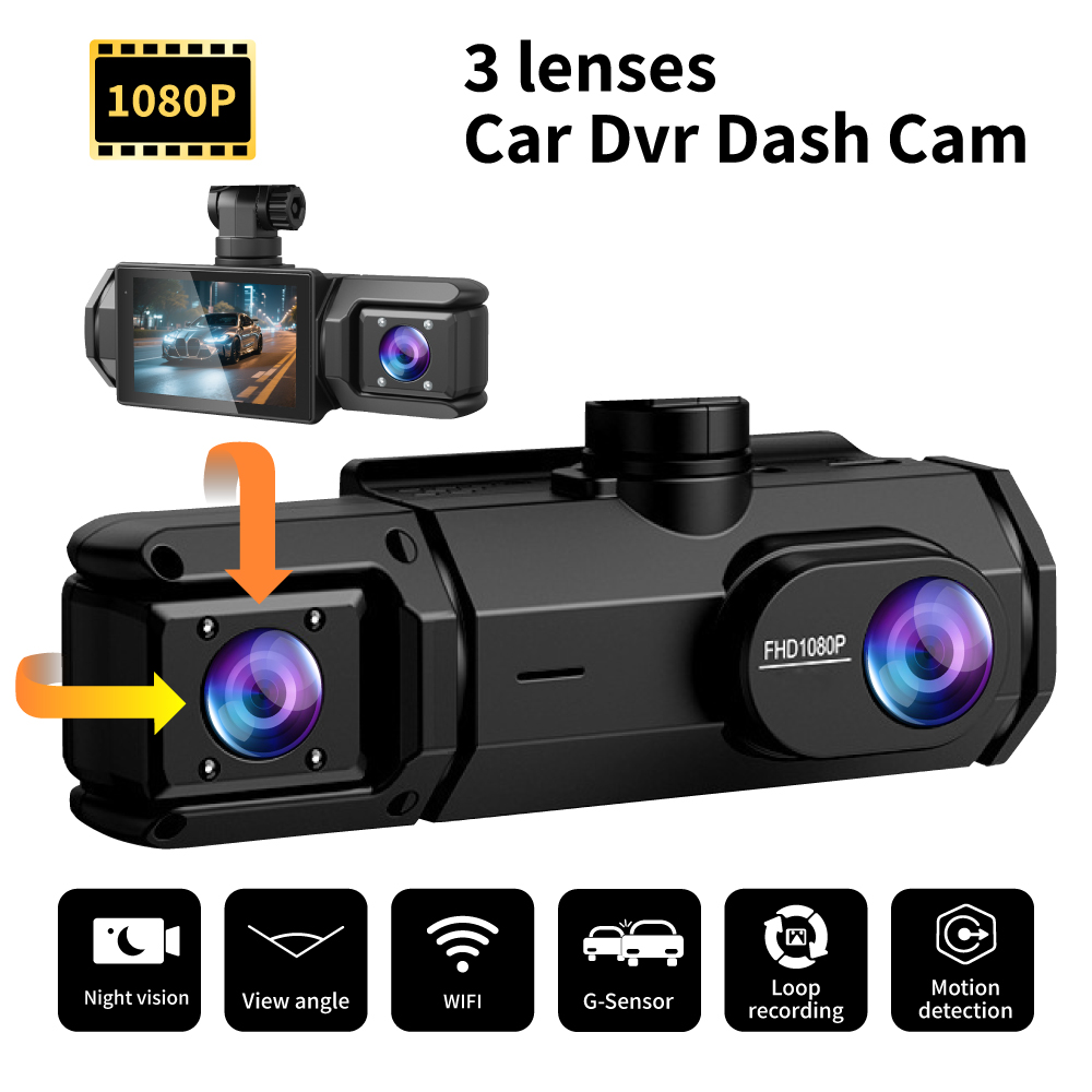 WiFi 3 レンズ 2 インチ車用ダッシュカメラ HD 1080P ビデオレコーダーフロントインサイドリアビューカメラナイトビジョンループ録画ブラック B